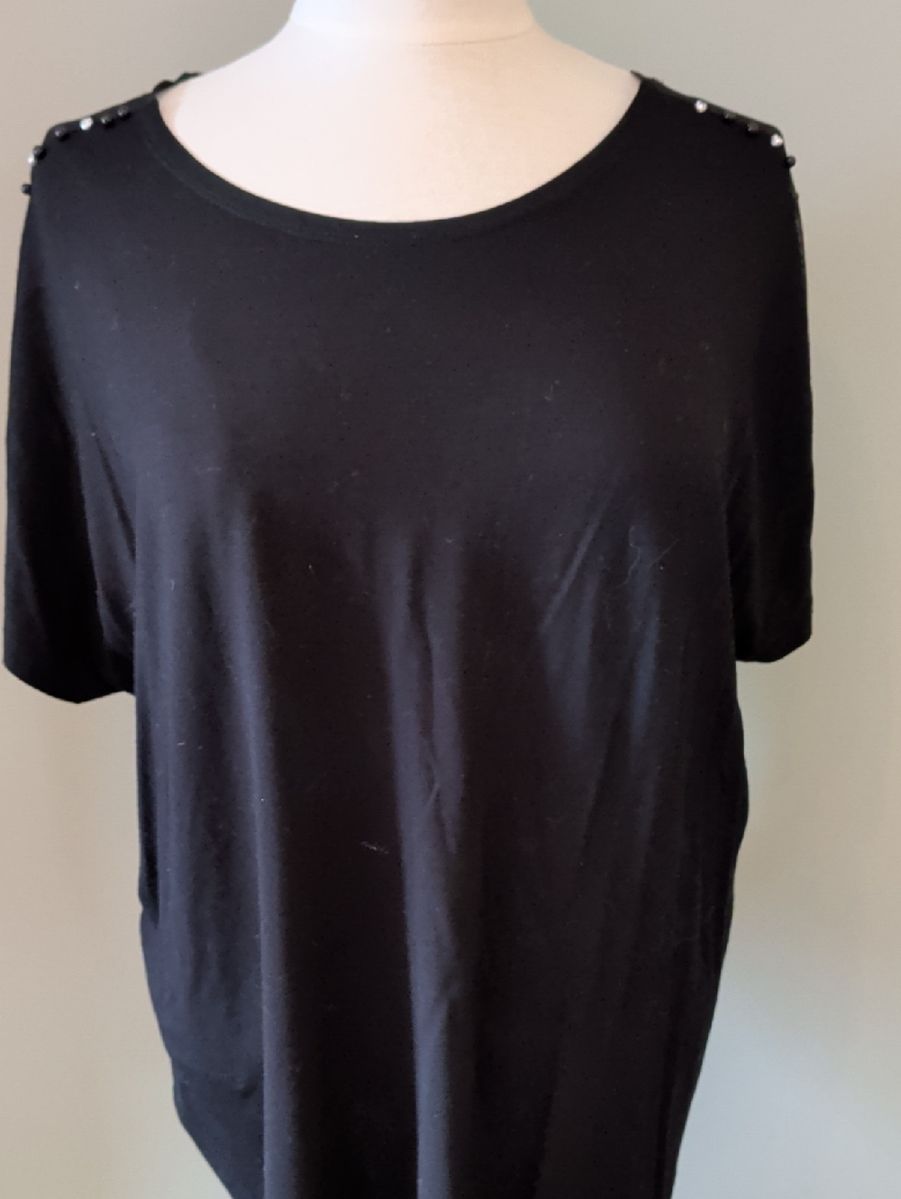 Michael TyleBlack Women's Short Sleeve Crew Neck Top with Shoulder Stud Detail